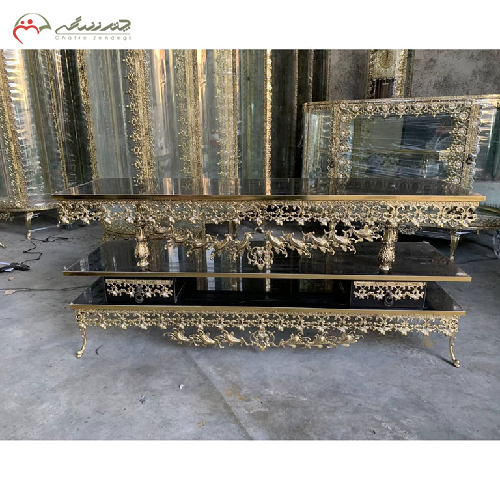 خرید، قیمت و مشخصات میز تلویزیون برنزی با رویه ام دی اف مشکی، به قیمت تولیدی _ چترزندگی