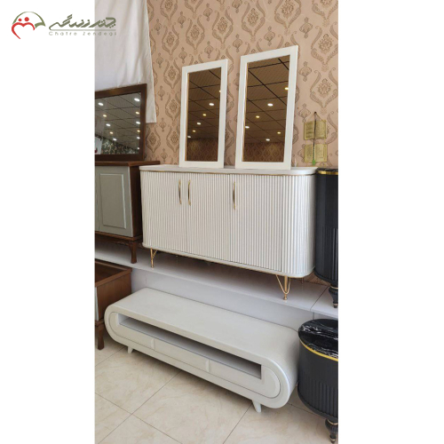 خرید، قیمت و مشخصات سرویس آینه کنسول دو باکسه و میز تلویزیون، شیک و مدرن _ چترزندگی