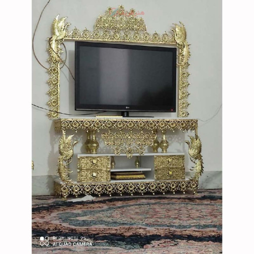 خرید، قیمت و مشخصات میز تلویزیون ۴ کشو، بسیار زیبا و خاص، طرح طاووس با کیفیت اعلاء و روکش برنز _ هنرظریف