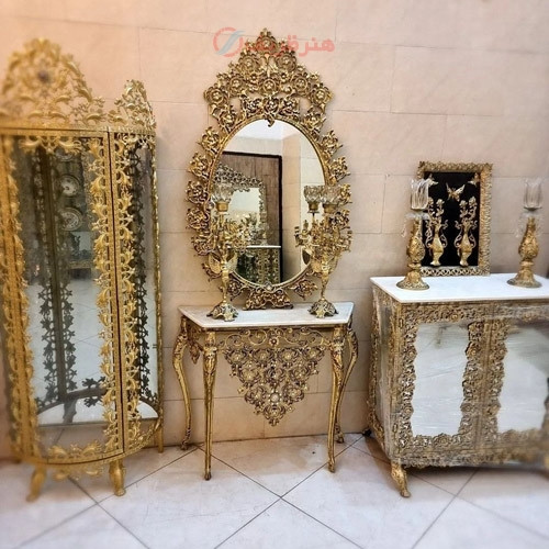 خرید، قیمت و مشخصات آینه و شمعدان به همراه کنسول آلیاژ مدل جدید گل یاس با کیفیت عالی و رنگ ثابت _ هنرظریف