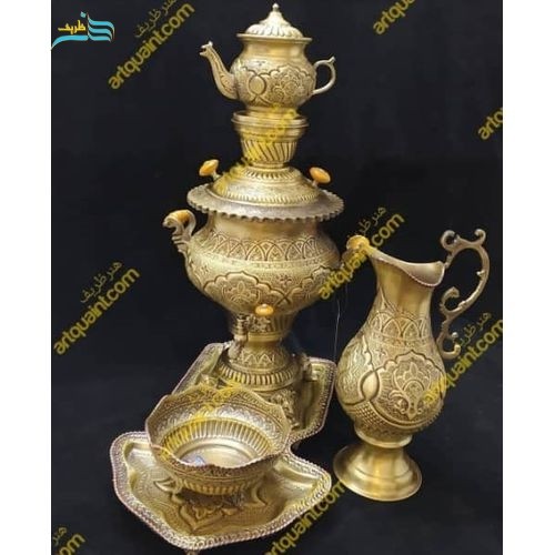 خرید، قیمت و مشخصات سماور برنجی قلمزنی 4 لیتری با قلمزنی عالی، دارای روکش نانو و رنگ ثابت | چترزندگی