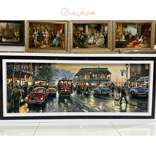 خرید تابلو فرش دستبافت، تابلو فرش دستبافت خیابان سانفرانسیسکو چله ابریشم 50 رج، زیر قیمت بازار _ هنرظریف