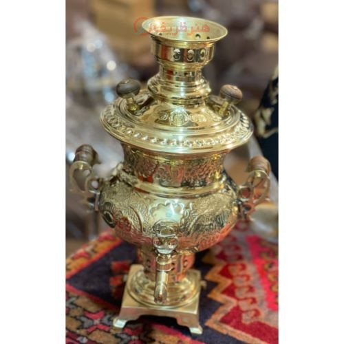 خرید آنلاین، سرویس سماور دو نیم لیتری صدفی قلم دسته توری،  پایه مربع، با رنگ ماندگار و کیفیت درجه یک _ هنرظریف