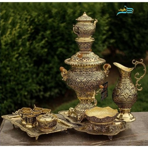 خرید، قیمت و مشخصات سماور برنجی روکش طلا سیاه قلم 4 لیتری دارای روکش طلا و سیاه قلم | چترزندگی