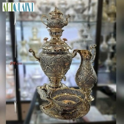 خرید آنلاین، سرویس سماور برنجی قلمزنی با ظزافت 6 لیتری، سیاه قلم با ۷ سال ضمانت آبکاری، پر نقش و نگار، زیر قیمت بازار | چترزندگی