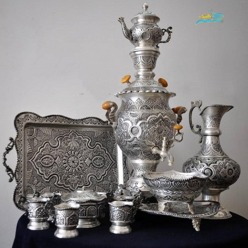 خرید، قیمت و مشخصات سرویس سماور ٣.٥ لیتری و چایخوری قلم دست اعلاء اثر استاد نقیان | چترزندگی