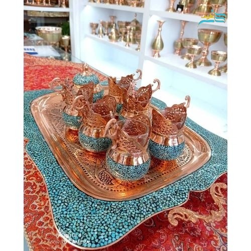 خرید آنلاین، سرویس چایخوری،ورق مس ضخیم، روکش پلی استر، با فیروزه اصل نیشابور، چشم نواز، زیر قیمت بازار | چترزندگی