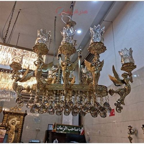 خرید، قیمت و مشخصات لوستر تمام برنز با آبکاری درجه 1 طلایی، با ضمانت و کیفیت بالا، زیر قیمت بازار _ هنرظریف