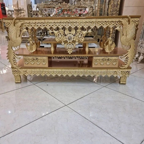 خرید، قیمت ومشخصات میز ال سی دی جنس آلیاژ و رویه ام دی اف طلایی درجه یک زیر قیمت بازار، کیفیت عالی _ هنرظریف