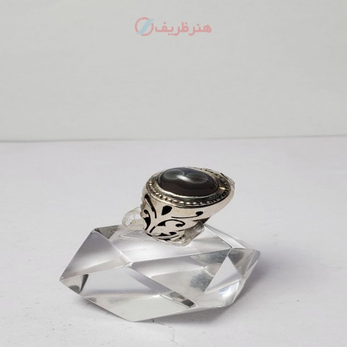 خرید آنلاین، انگشتر مردانه با رکاب شبکه ای دست ساز نقره و نگین باباقوری دو چشم میزان، زیر قیمت بازار | چترزندگی