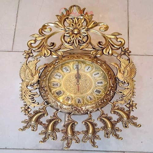 خرید آنلاین، ساعت دیواری با طرح 2 طاووس از جنس آلیاژ آلومنیوم با آبکاری برنز، کیفیت عالی، قیمت مناسب | چترزندگی