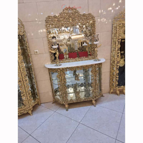 خرید، قیمت و مشخصات بوفه و آینه خوش ساخت با طرح جدید ساخته شده از ورق ضخیم با روکش برنز محصول اصفهان _ هنرظریف