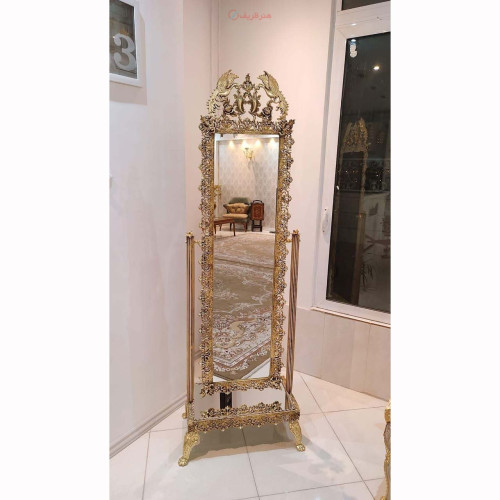 خرید آنلاین، آینه قدی متسطیلی با تاج طرح 2 طاووس، متحرک از جنس آلیاژ آلومنیوم با آبکاری برنز همراه با گارانتی، زیر قیمت بازار | چترزندگی