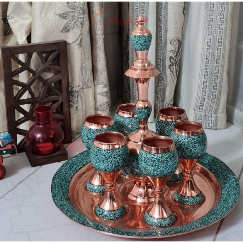 خرید آنلاین، سرویس شکیل شربت خوری مسی، فیروزه کوبی با سنگ اصل نیشابور، کیفیت عالی همراه با ضمانت نامه، زیر قیمت بازار | چترزندگی