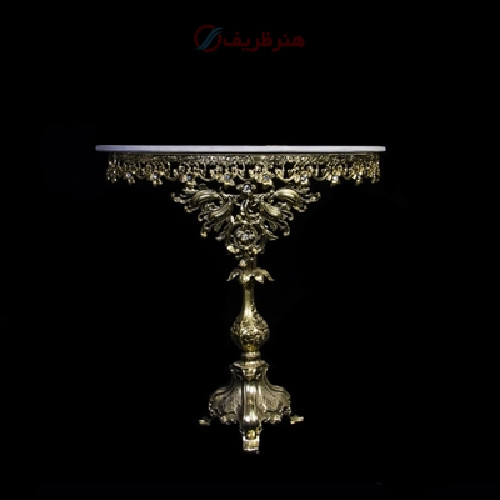 خرید، قیمت و مشخصات میز تلفن تک ستون نیم گرد تاج دار جنس برنزی و رنگ طلایی _ هنرظریف