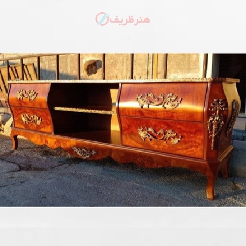 خرید، قیمت و مشخصات میز تلویزیون اجرا شده با چوب روس درجه یک و رنگ چند لایه پولیشی دارای ضمانت _ هنرظریف