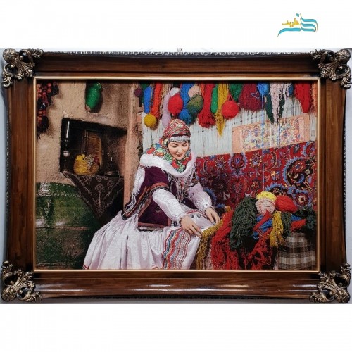 خرید، قیمت و مشخصات تابلو فرش نفیس زن بافنده از جنس پشم ظریف و ابریشم درجه 1 و با کیفیت بالا | چترزندگی