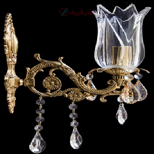 خرید، قیمت و مشخصات لوستر تک شاخه طرح گل با سر شاخه کریستالی و بدنه برنزی _ هنرظریف