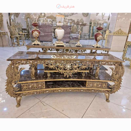 خرید، قیمت و مشخصات میز تلویزیون روکش برنز، آلومینیوم درجه 1، ورق ضخیم، بسیار زیبا و شیک، با ضمانت کیفیت _ هنرظریف