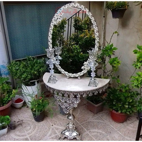 خرید آنلاین، سرویس کامل آینه و شمعدان و میز کنسول آلیاژ، مناسب سفره عقد و هفت سین با رنگ ثابت و ماندگار _ هنرظریف