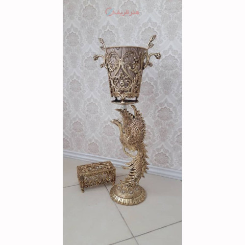 خرید آنلاین، سطل زباله و جادستمال آلیاژ آلومنیوم با پایه طاووس، آبکاری شده با برنز، زیر قیمت بازار | چترزندگی