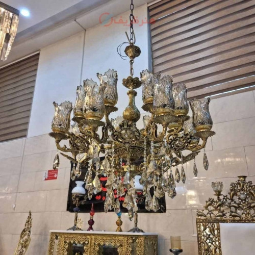 خرید، قیمت و مشخصات لوستر 8 شاخه برنزی، لاله بلند، مدل دو گل، برنز درجه 1، کریستال درجه 1، با ضمانت کیفیت کالا _ هنرظریف