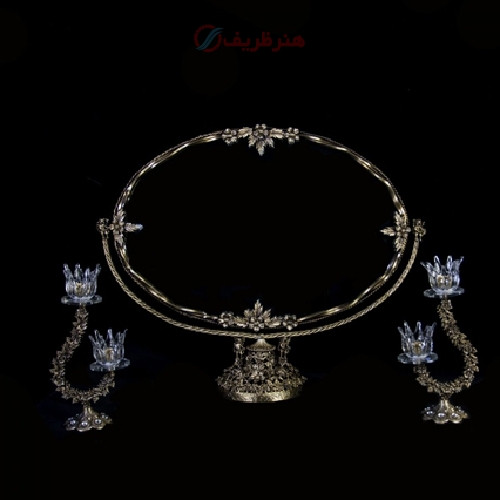 خرید، قیمت و مشخصات آینه شمعدان ملیله بیضی افقی جنس برنجی و کار دست _ هنرظریف