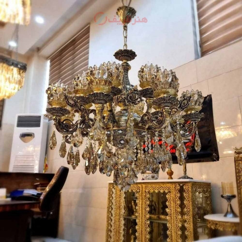 خرید، قیمت و مشخصات لوستر روکش برنز 16 لامپ، آلومینیوم درجه 1، بسیار زیبا و شیک، ورق ضخیم، با ضمانت کیفیت _ هنرظریف