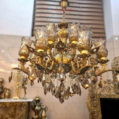 خرید، قیمت و مشخصات لوستر آلومینیومی 16 لامپ، مدل جاردوبل، آلومینیوم درجه 1 با روکش برنز، بسیار زیبا و شیک، با ضمانت کیفیت _ هنرظریف