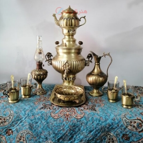 خرید، قیمت ومشخصات سرویس سماور زغالی برنجی نانو ۱۴ پارچه ظرفیت ۳/۵ لیتر زیر قیمت بازار، کیفیت عالی _ هنرظریف