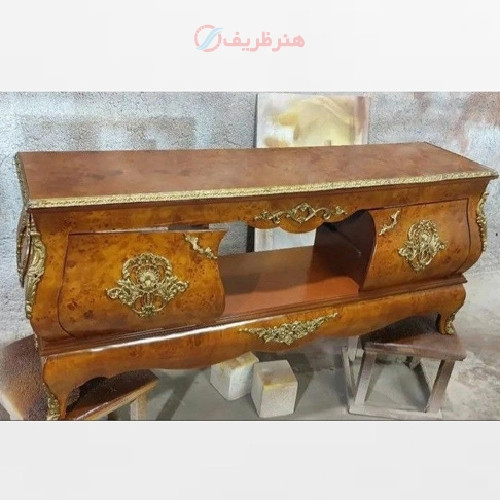 خرید، قیمت و مشخصات میز تلویزیون معرق کاری شده جنس بدنه مازول و رنگ چند لایه درجه یک با ضمانت _ هنرظریف
