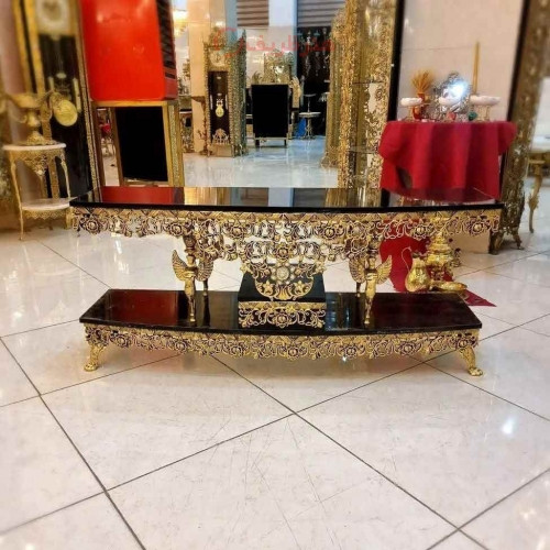 خرید، قیمت و مشخصات میز تلویزیون نیم گرد آلومینیومی، مدل گل سرخ، بسیار زیبا و شیک، آلومینیوم درجه 1 _ هنرظریف