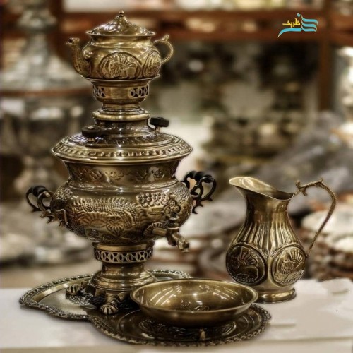 خرید، قیمت و مشخصات سرویس سماور زغالی ٤ لیتری نانو شده ریز قلم با ورق ضخیم برنجی | چترزندگی