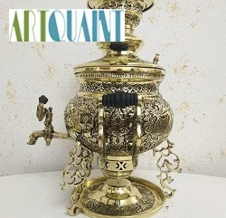 سماور برنجی 6 لیتری عدسی سه پایه مشابه روسی، سفارشی و با کیفیت عالی، با قلمزنی ظریف