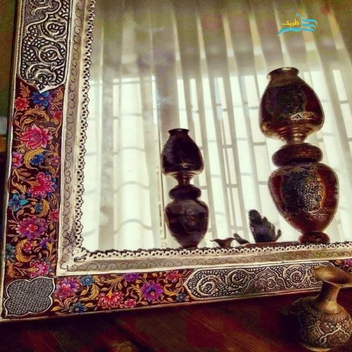 آینه شمعدان برنجی ریز قلم روکش نقره، ریز نقش و زیبا بدون تغییر رنگ