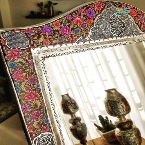 آینه شمعدان برنجی ریز قلم روکش نقره، ریز نقش و زیبا بدون تغییر رنگ