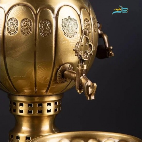 سرویس سماور برنجی ٣ لیتری با طرح خطی، بدون تغییر رنگ همراه با روکش نانو