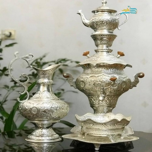 سرویس سماور ٣.٥ لیتری آبکاری نقره با روکش کوره ای با کیفیتت بالا، ماندگاری رنگ، ریز نقش و زیبا | چترزندگی