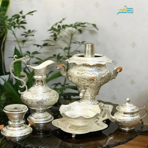 سرویس سماور ٣.٥ لیتری آبکاری نقره با روکش کوره ای با کیفیتت بالا، ماندگاری رنگ، ریز نقش و زیبا