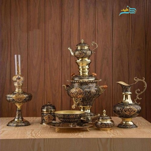سرویس زیبای سماور زغالی اعیانی و پرکار برنجی 6 لیتری، بسیار زیبا و دلنشین | چترزندگی