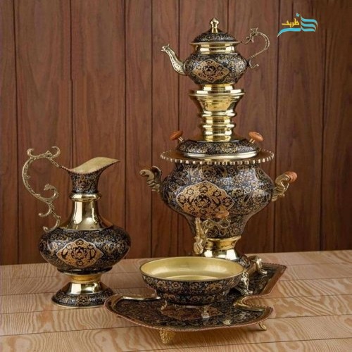 سرویس زیبای سماور زغالی اعیانی و پرکار برنجی 6 لیتری، بسیار زیبا و دلنشین