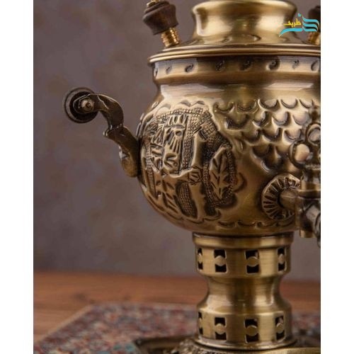 سرویس سماور زغالی قلمزنی 1 لیتری روکش نانو با طرح بی نظیر هخامنشی، با کیفیت اعلاء