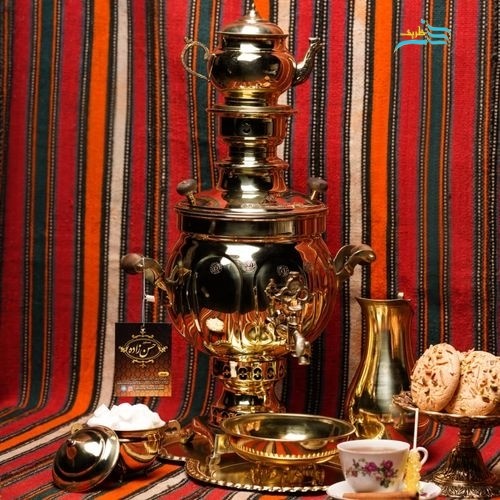 سماور برنجی 6 لیتری طرح آینه توپی ورق یک میل کیفیت اعلاء، ضخامت ورق، ساده و زیبا | چترزندگی