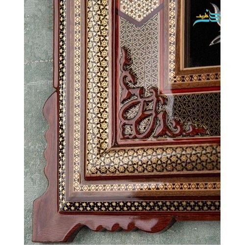 تابلو قلمزنی مسی 63 در 53 سانتیمتر با قاب خاتم بسیار زیبا و درجه یک، مناسب محل کار و منزل شما
