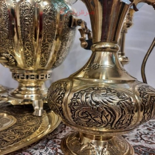 سرویس سماور7 لیتری قلمزنی زغالی برنجی با ورق ضخیم بدون تغییر رنگ کیفیت اعلاء