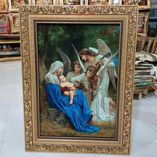 تابلو فرش تبریز بافته شده با دست در طرح تولد مسیح، مارکدار با چله ابریشم - چترزندگی