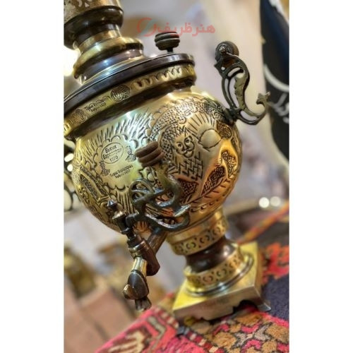 سرویس سماور شش لیتری توپی دسته توری، طرح قلم پایه مربع بزرگ، ورق ضخیم، باکیفیت درجه یک