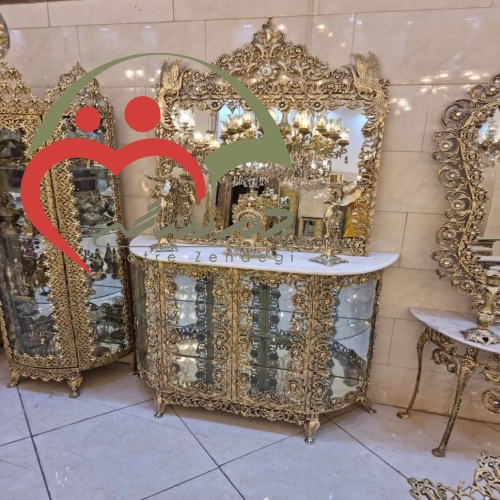 آینه و کنسول برنز طرح ققنوس نیم گرد با سنگ مرمر درجه یک