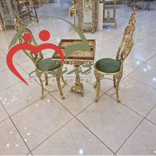خرید، قیمت و مشخصات میز و صندلی تخته نرد مدرن و زیبا از جنس آلیاژ درجه یک همراه با سنگ مرمر زیر قیمت - چترزندگی