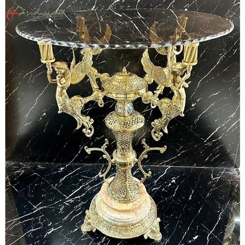 خرید، قیمت و مشخصات میز خاطره آلومینیومی گرد مدرن و جذاب با طرح 4 فرشته و ستون لانه زنبوری ارزان قیمت - چترزندگی
